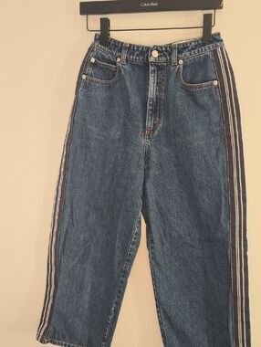 Y2k Alexander McQueen Blue Boyfriend Denim Cropped Jeans Stripe On Skde